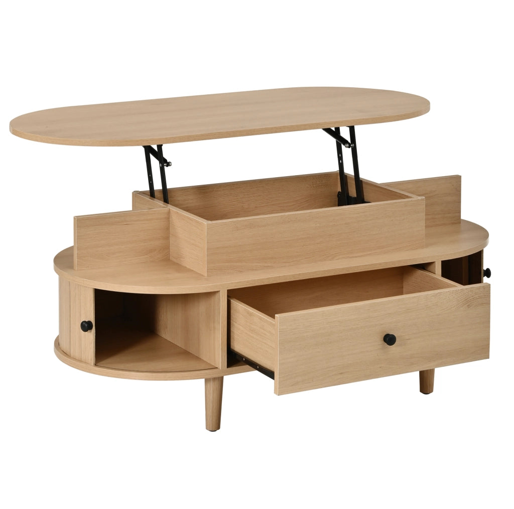 Tavolino da caff¨¨ ovale 105x50 cm con piano sollevabile in MDF naturale