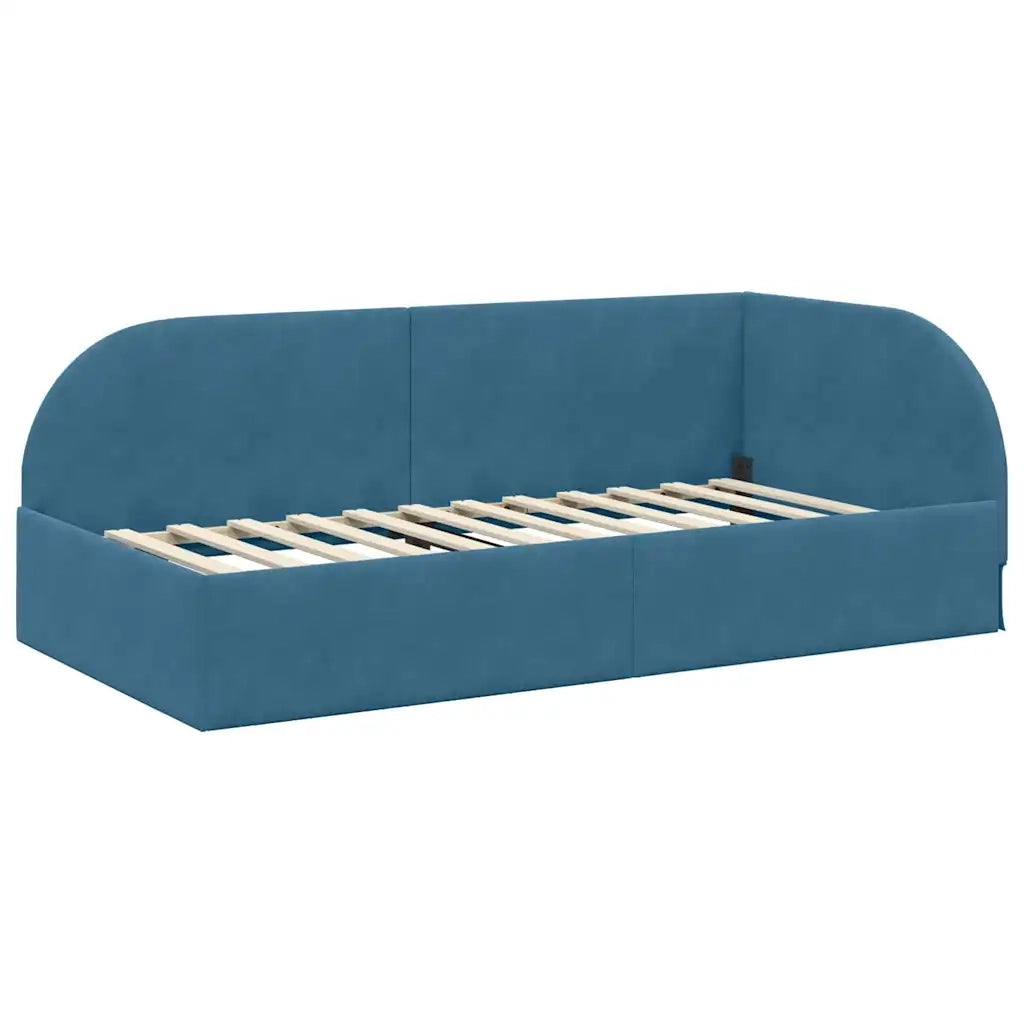 Cornice del letto ad angolo Blu 100 cm x 200 cm Velluto