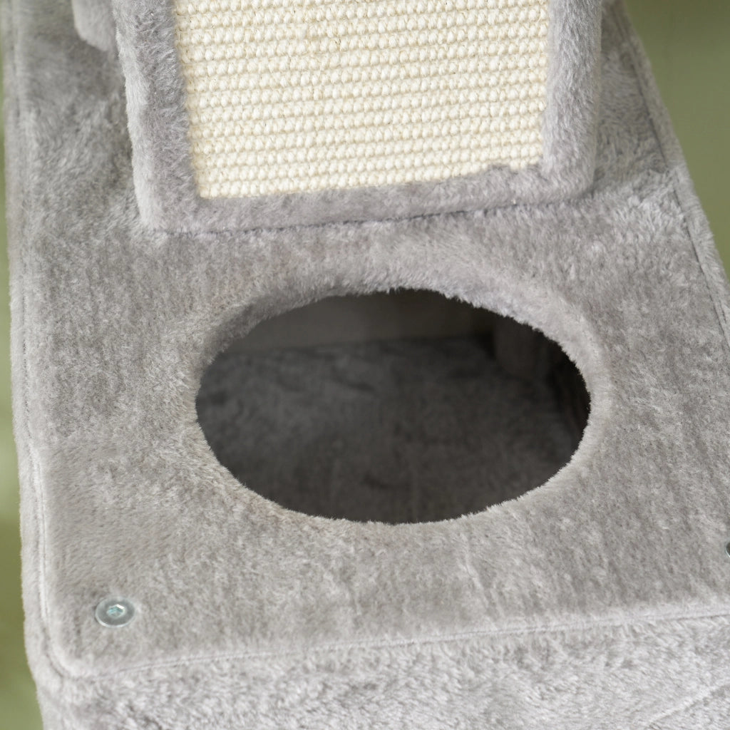 Albero per Gatti 60x50x206A cm con 4 Pali Graffiatoi Cesti Amache per 1-3 Gatti 6 kg in Peluche e Sisal Grigio Chiaro