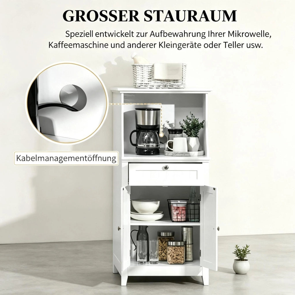 Mobiletto da cucina in MDF bianco con anta, cassetto e spazio per microonde 60x40x122,5 cm