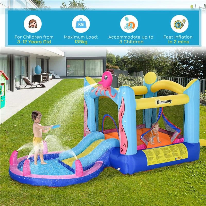 CASTELLO GONFIABILE PER BAMBINI CON SCIVOLO E PISCINA TEMA MARE