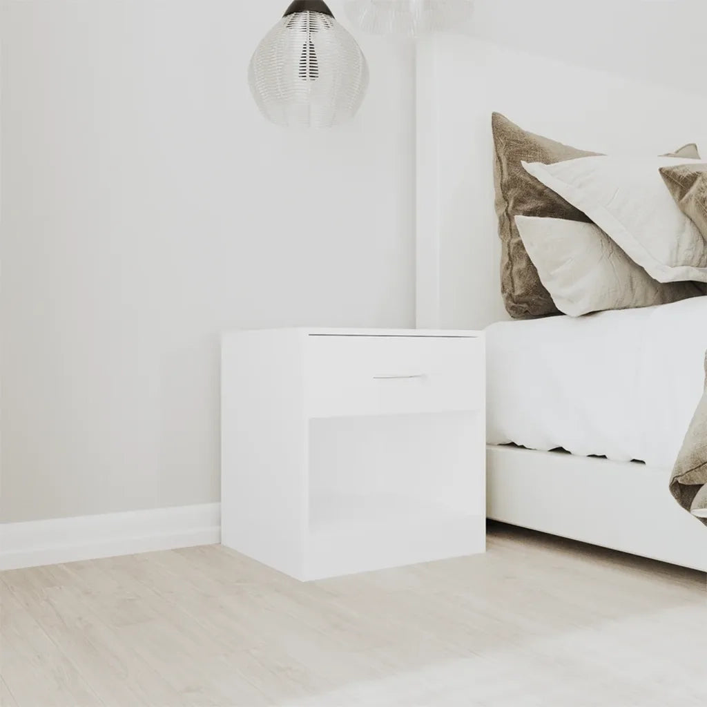 Set di 2 Comodini | Armadio da Notte | Mobiletto da notte con Cassetto Bianchi