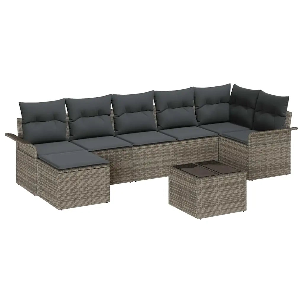Set Divano da Giardino con cuscino 8 pcs Grigio Poly Rattan