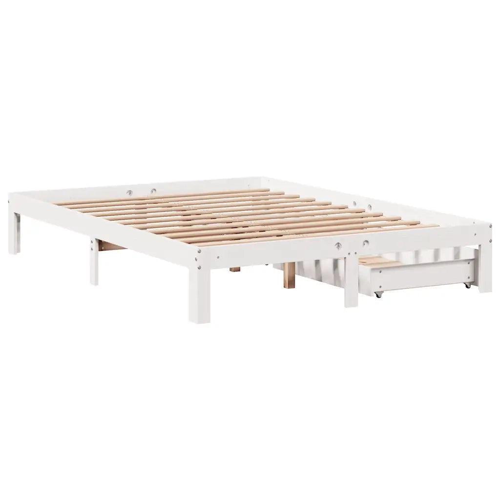 Giroletto con Cassetti Bianco 120x200 cm Legno Massello di Pino 3301947