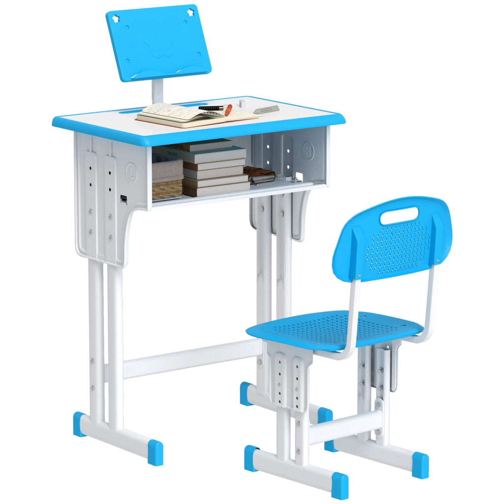Scrivania e sedia per bambini con leggio portapenne gancio e cassetto 60x45x90-102 cm ¨C Xylo ¨C Blu