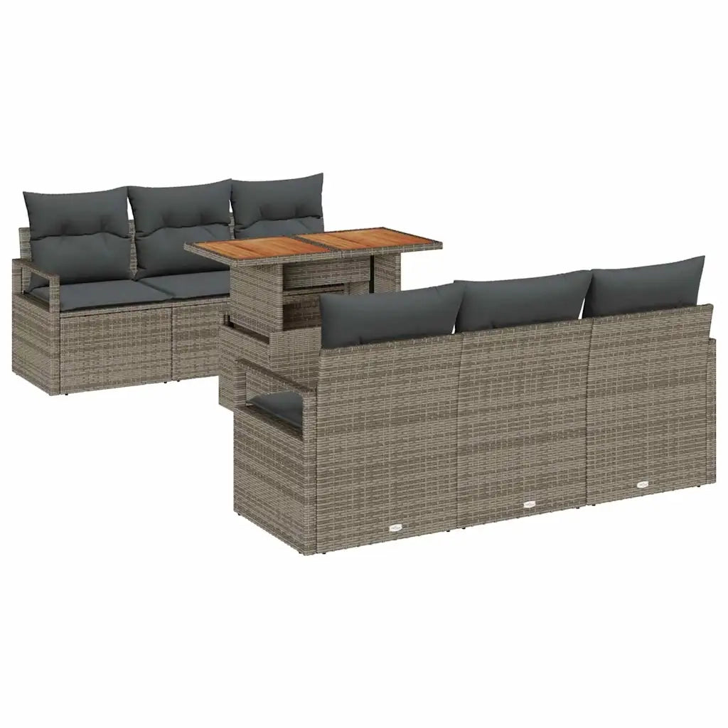 Set Divano da Giardino 7 pcs Grigio Poly Rattan