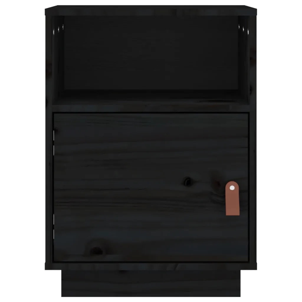 Comodini Neri 2 pz 40x34x55 cm in Legno Massello di Pino 818324