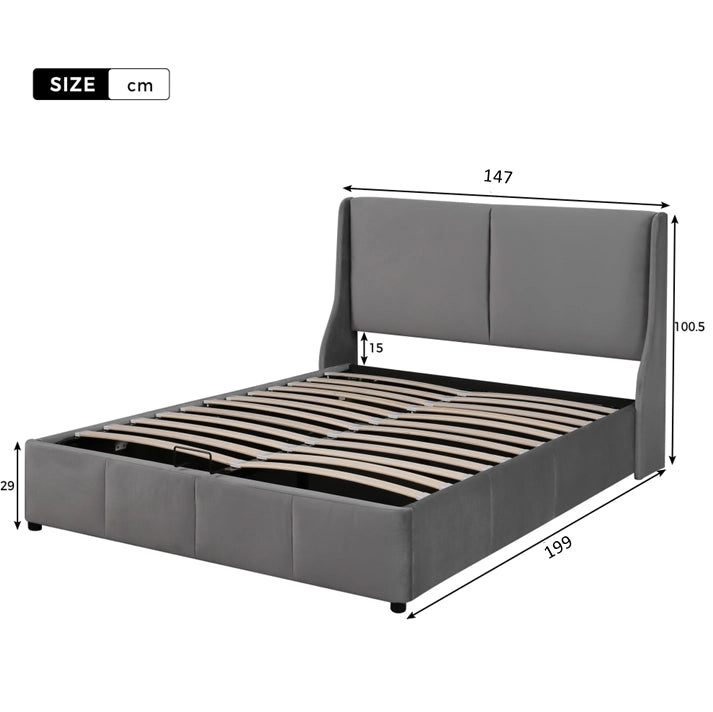 Letto matrimoniale 140x190 cm con contenitore idraulico in velluto; grigio