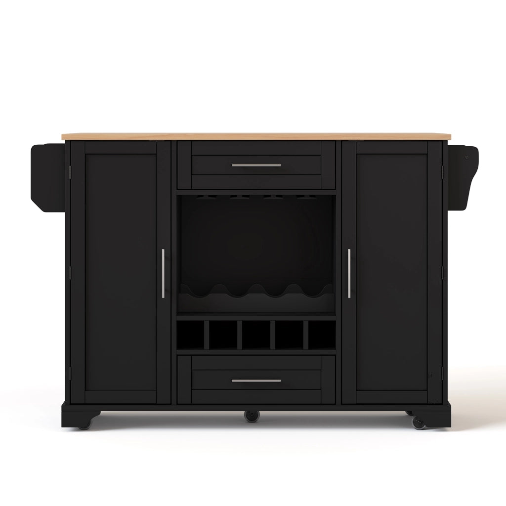 Carrello da cucina con piano pieghevole, 2 ante, 2 cassetti, portabottiglie e portaspezie per cucina, 138 × 45/70 × 92 cm