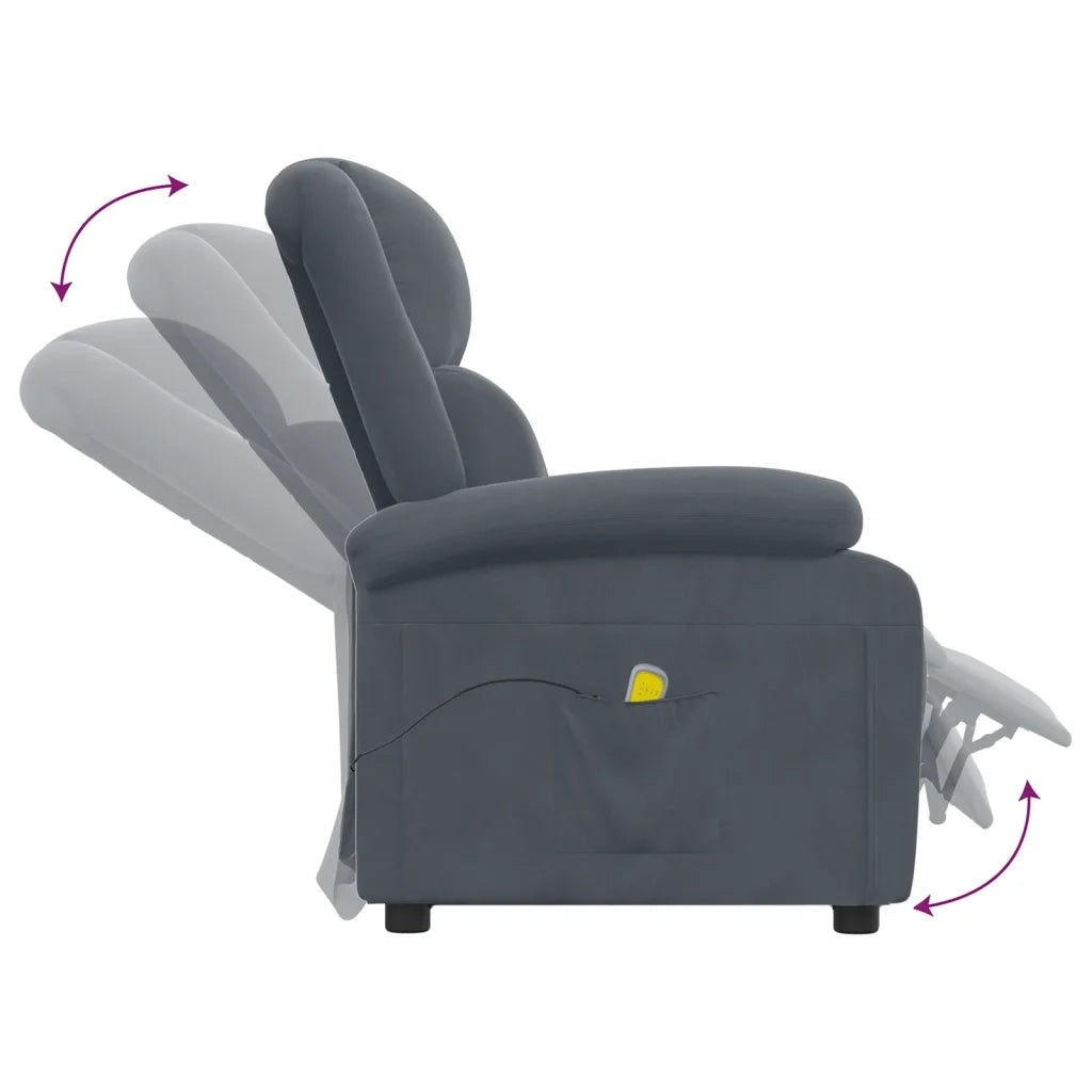 Poltrona Massaggiante | Sedia Relax Grigio Scuro in Velluto