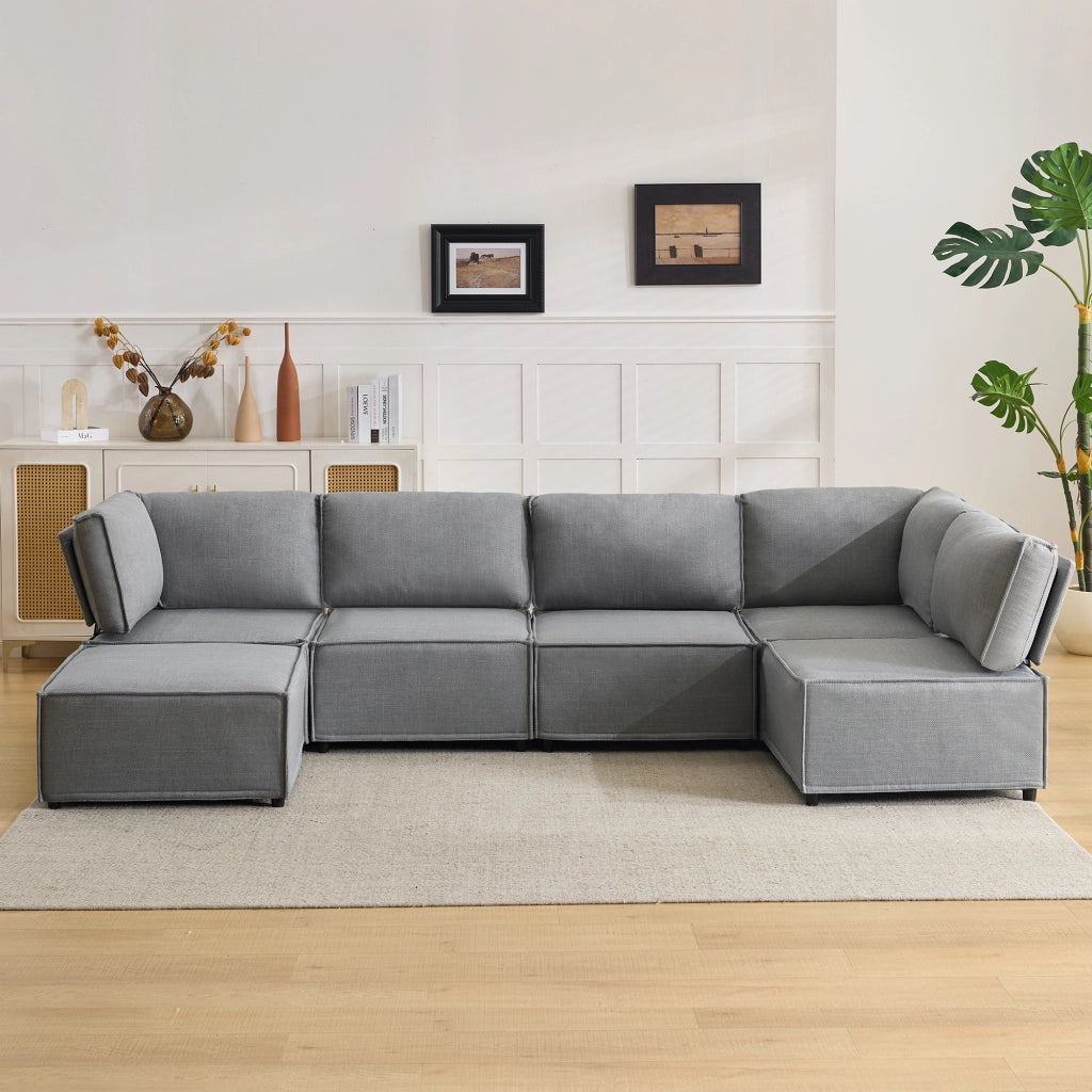 Divano modulare angolare - componibile con funzione letto - in tessuto grigio chiaro