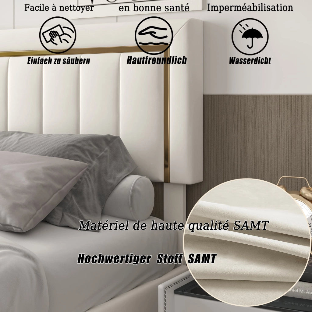 Letto Matrimoniale Imbottito 160x200 cm; Letto Contenitore Idraulico; Struttura Letto con Testiera in Velluto; Beige; Senza Materasso