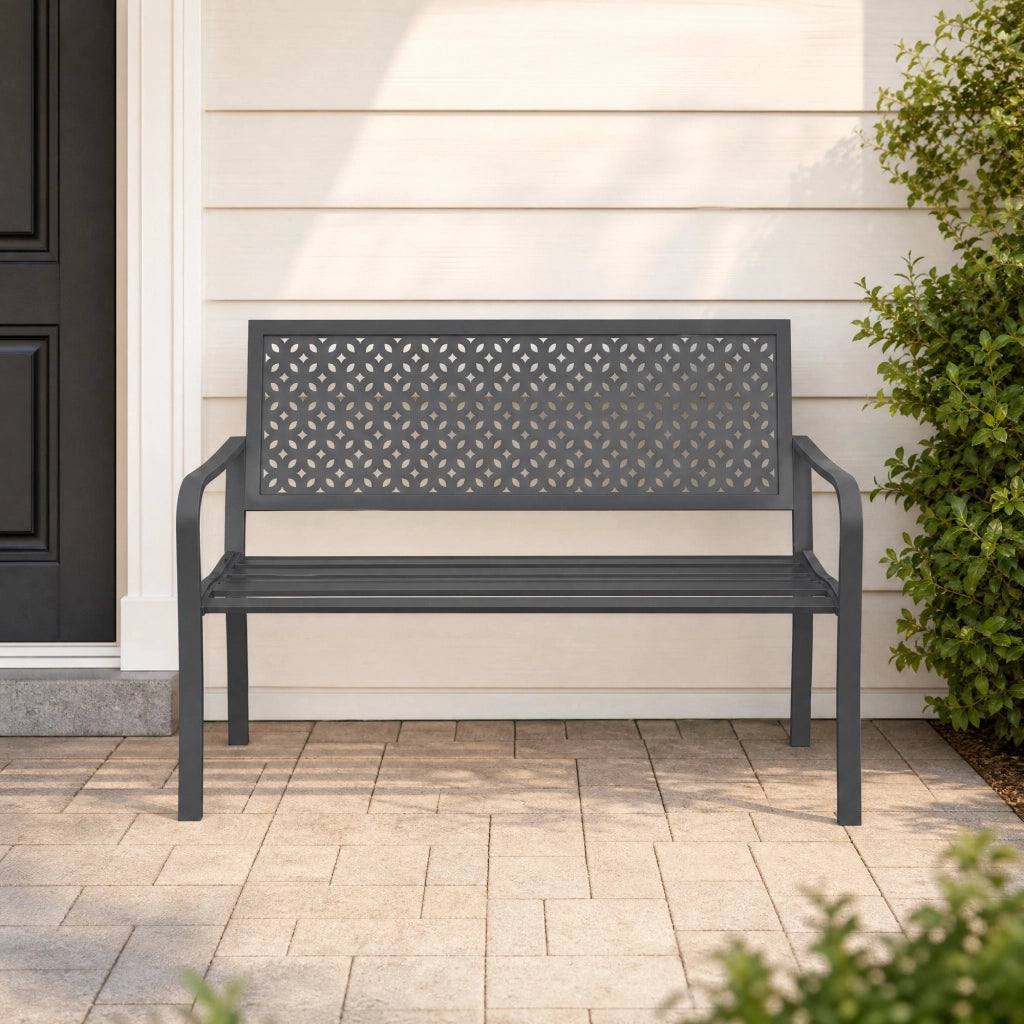 Panchina da giardino 2 posti in acciaio grigio scuro; 127 x 61 x 85 cm
