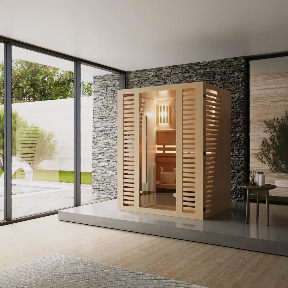 Sauna finlandese da interno 150x120cm h190cm in legno hemlock | Abisko