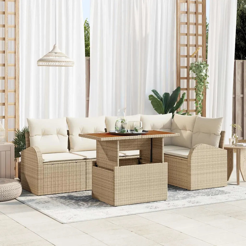 Set Divano da Giardino 6 pcs Beige Poly Rattan