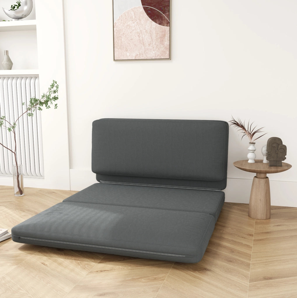 Divano a terra 3-in-1 pieghevole in tessuto effetto velluto grigio scuro, letto imbottito fino a 240 kg per soggiorno e camera