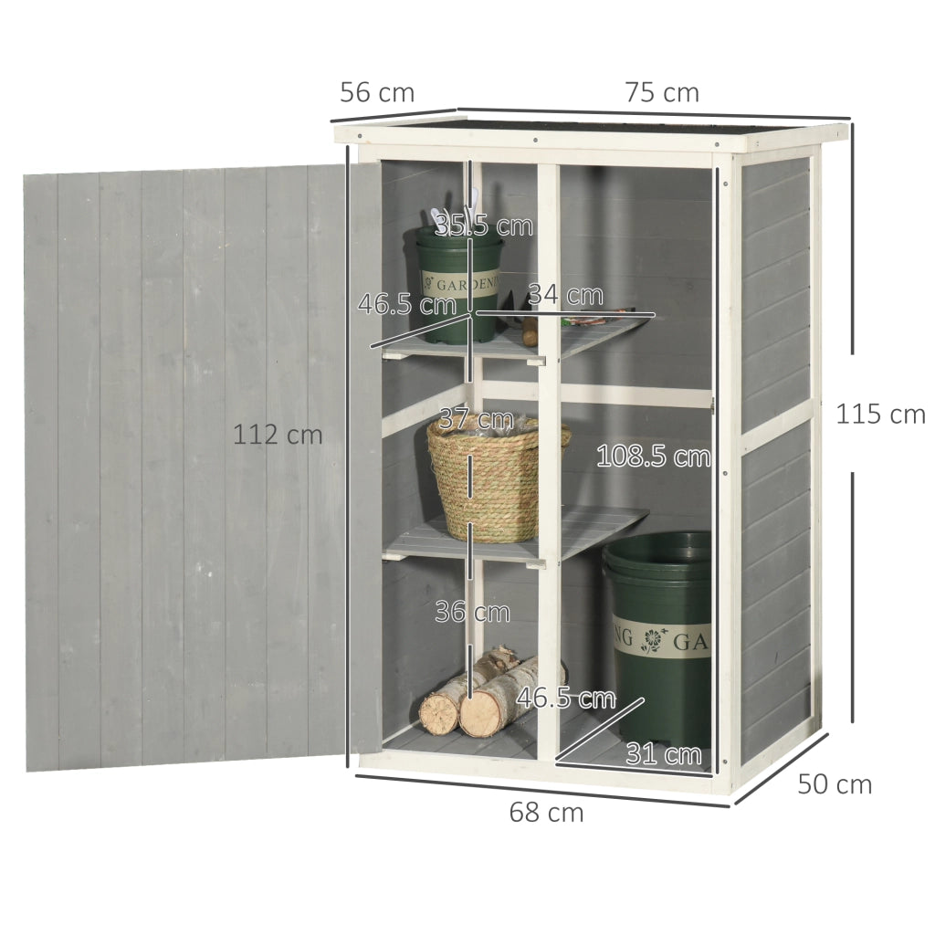 Armadio da giardino con due ripiani e porta bloccabile in legno nero per attrezzi da esterno 75 × 56 × 115 cm