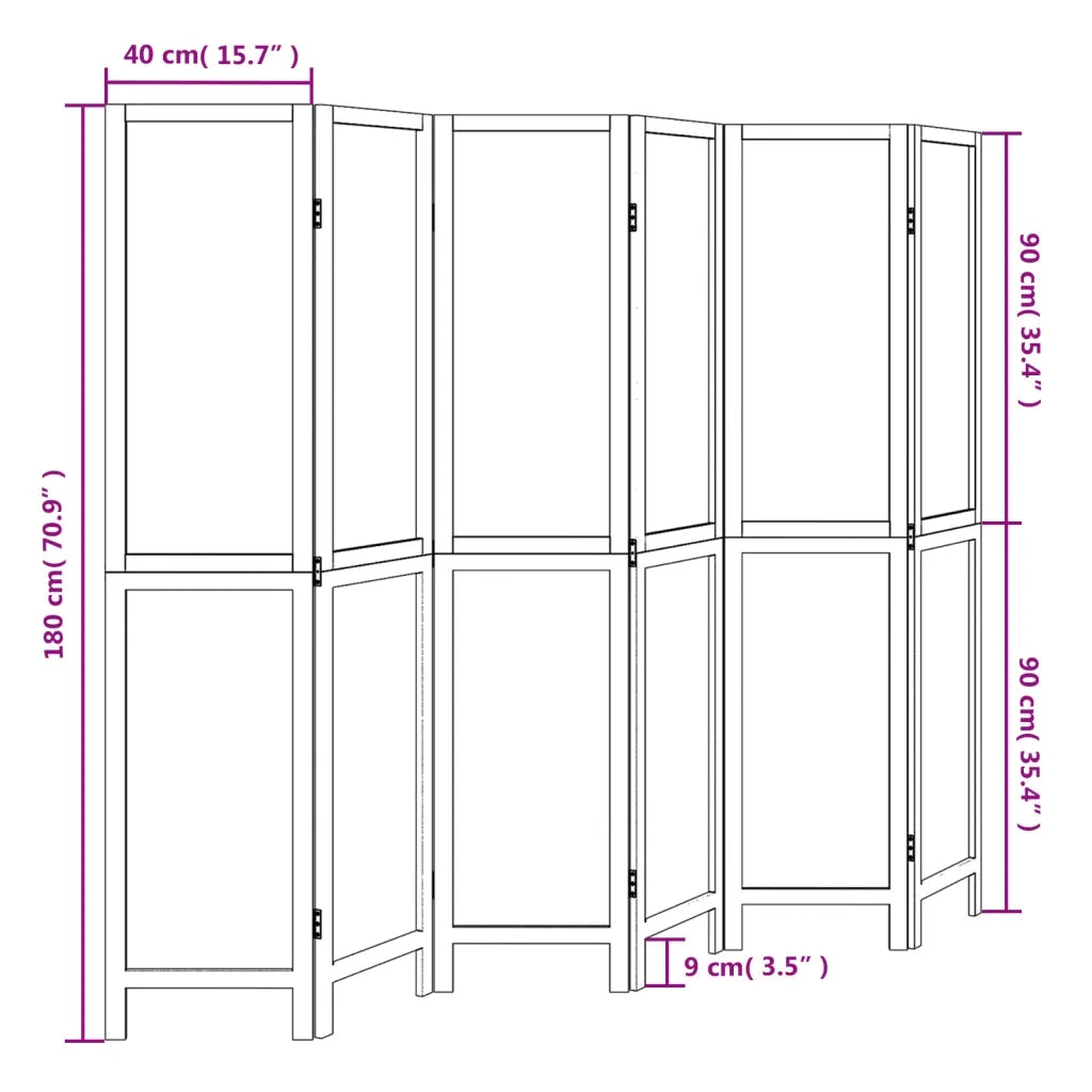 Divisorio Ambienti | Divider per stanze | Paravento 6 Pannelli Marrone Scuro Massello Paulownia
