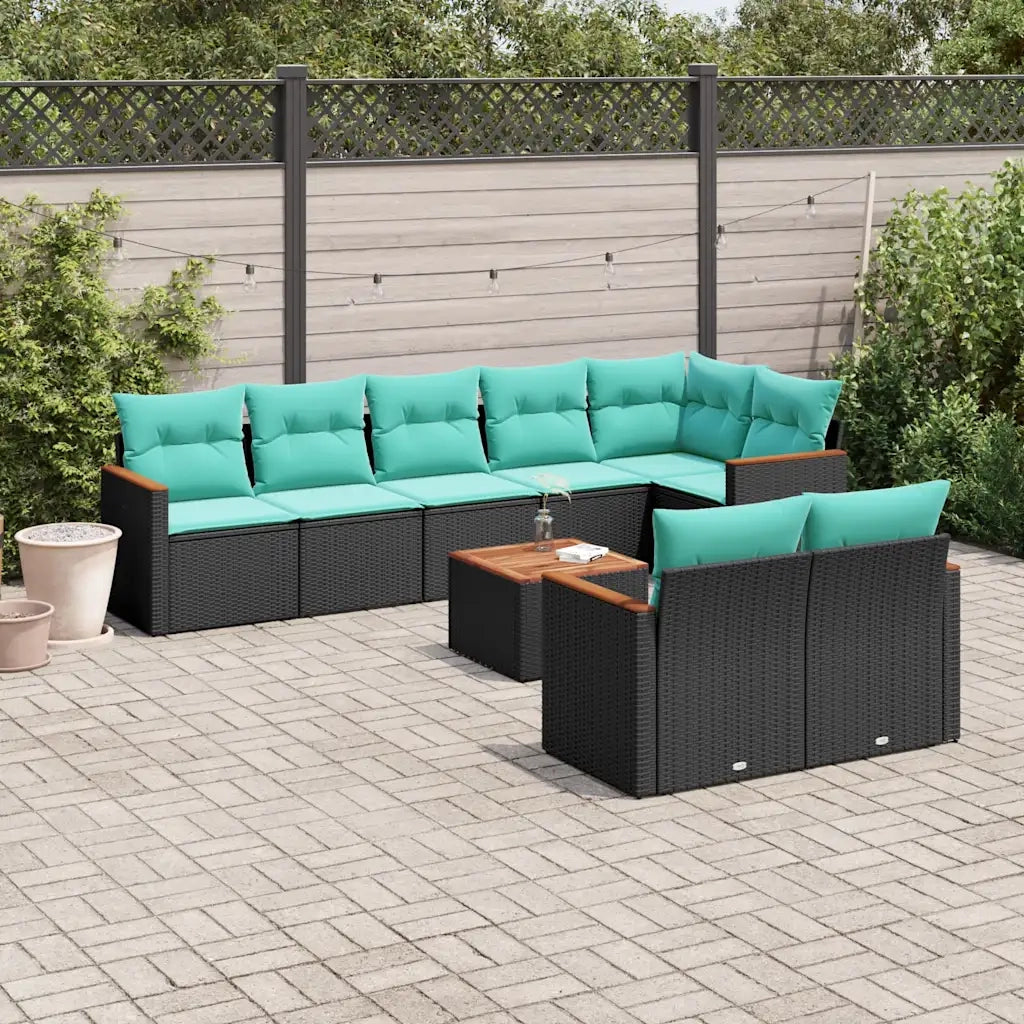 Set Divani da Giardino 9 pz con Cuscini Nero in Polyrattan 3226155