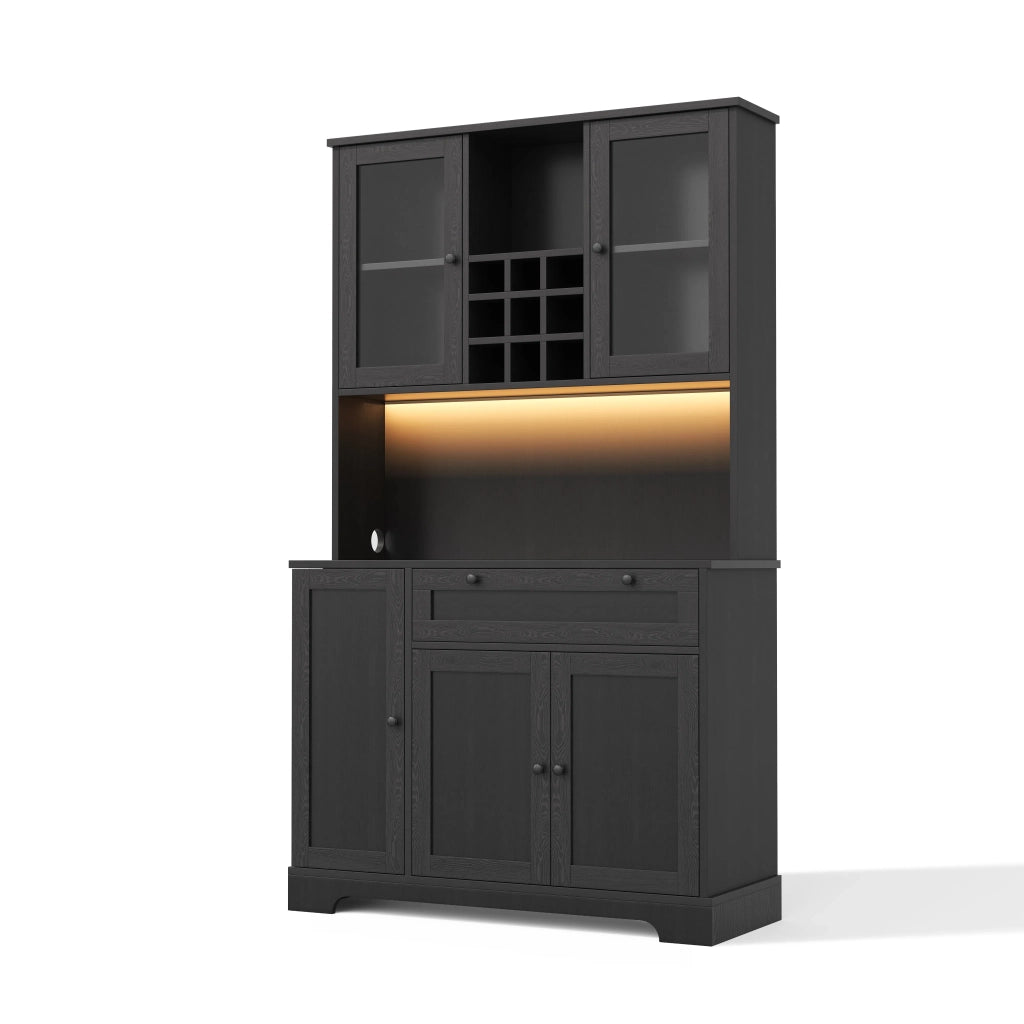 Armadio da cucina alto 180x105x40 cm con porta, ripiano spezie integrato, mensole regolabili, illuminazione LED a cambio colore e presa elettrica