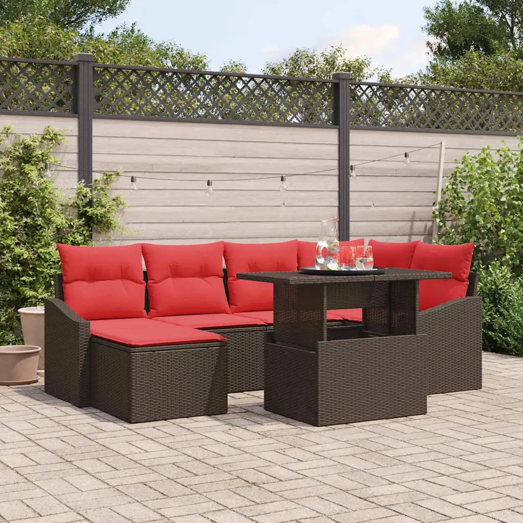 Set di divani 7 pz Marrone e Rosso Poly Rattan 3349040
