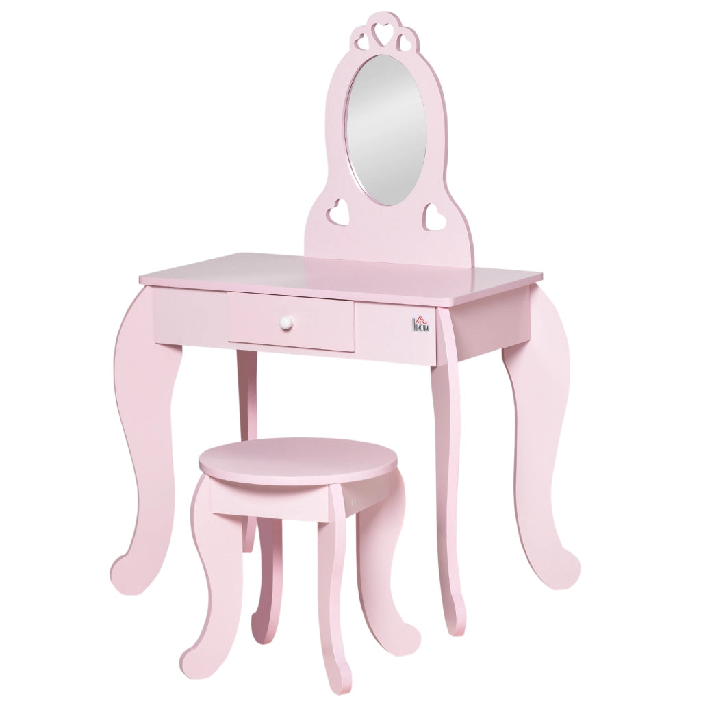Toeletta Bambini con Sgabello ¨C Xylo ¨C Rosa MDF 60x36x88cm Specchio Cassetto