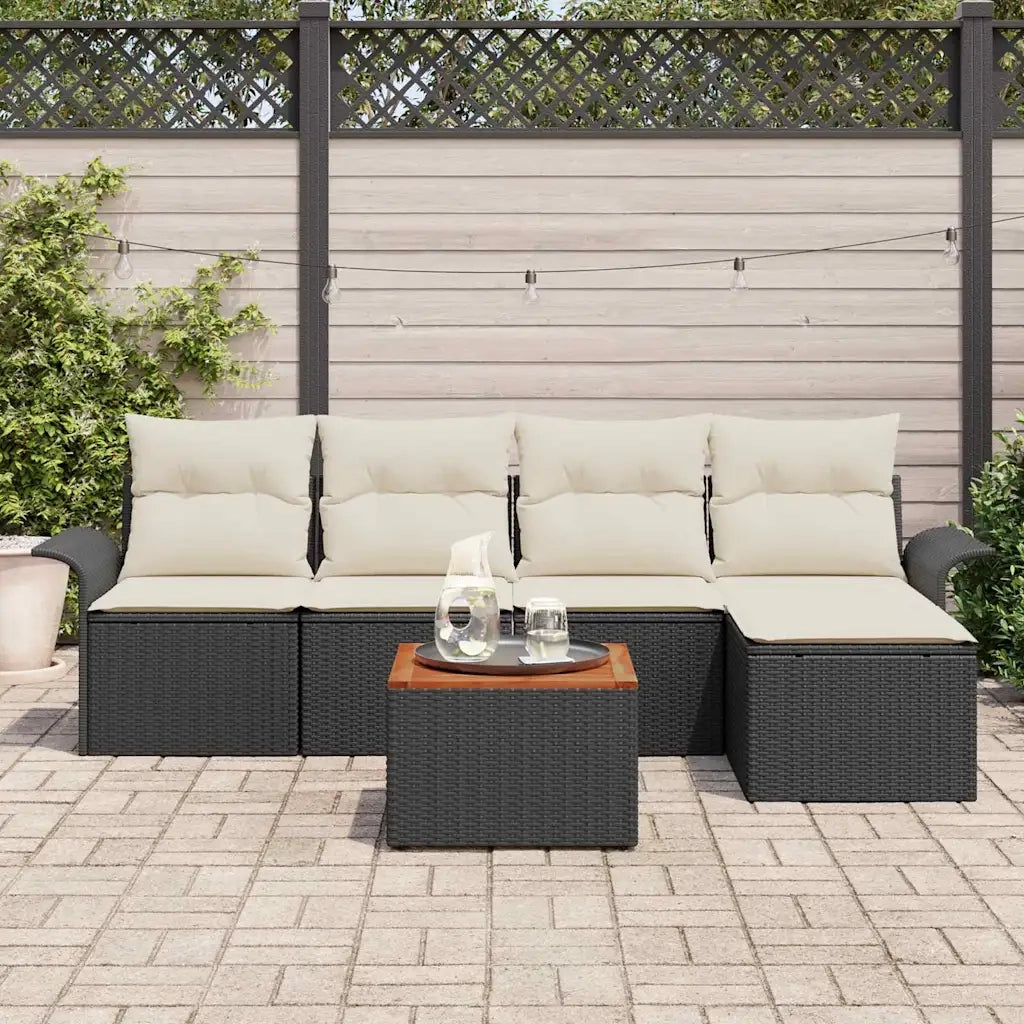 Set Divano da Giardino con cuscino 6 pz | Set Salotto da Giardino Nero polyrattan
