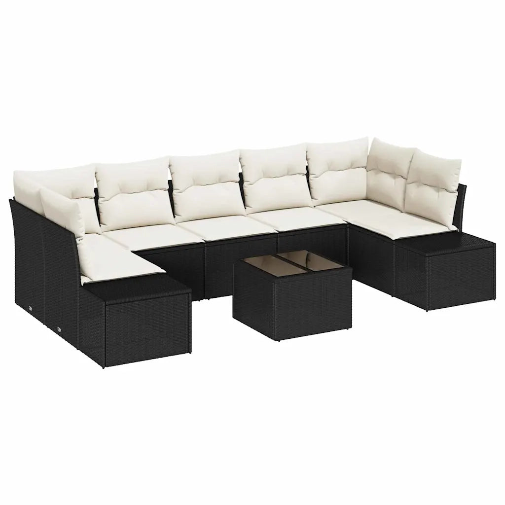 Set Divano da Giardino con cuscino 8 pcs Nero polyrattan 3346977