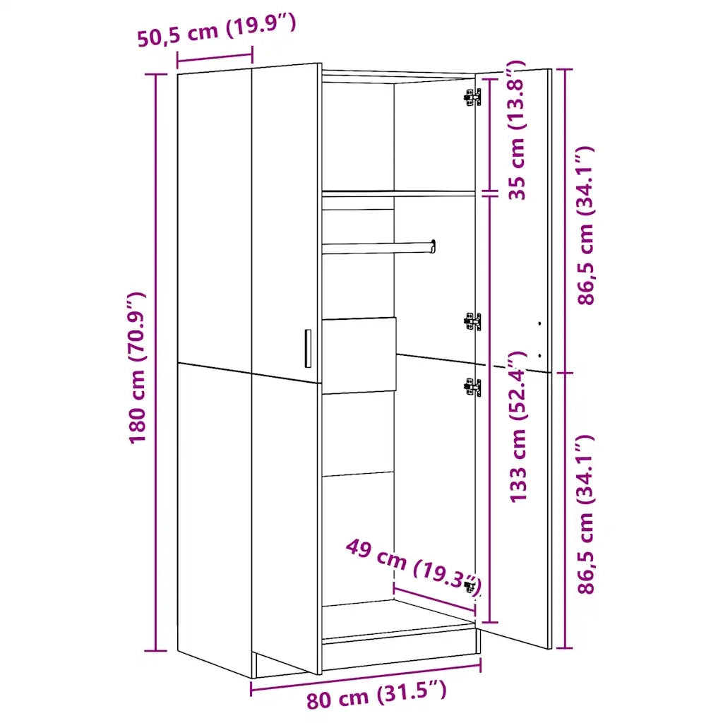 Armadio Grigio Cemento 80x52x180 cm in Legno Multistrato CFW7773552