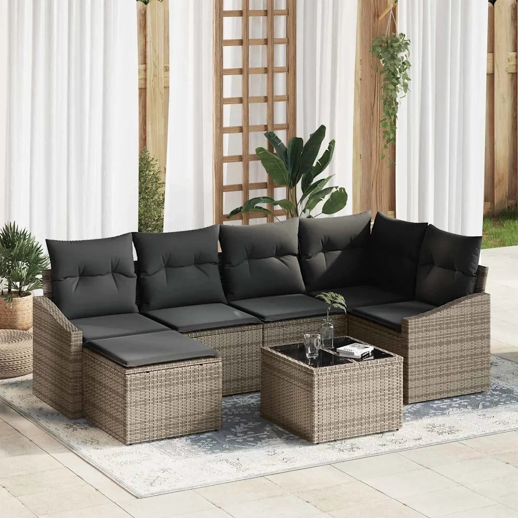 Set da Pranzo per Giardino con cuscino 7 pcs Grigio chiaro