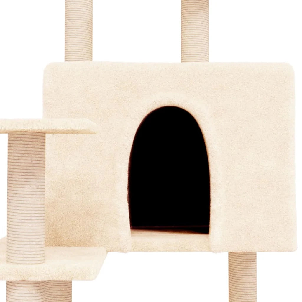 Tiragraffi per gatti torre per arrampicata giocattolo piattaforma per arrampicata con tiragraffi in sisal 153 cm crema 02_0022483