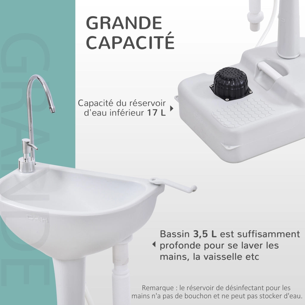 Lavandino portatile da campeggio 17L con ruote lavabo mobile da esterno con dispenser sapone e portasciugamani grigio