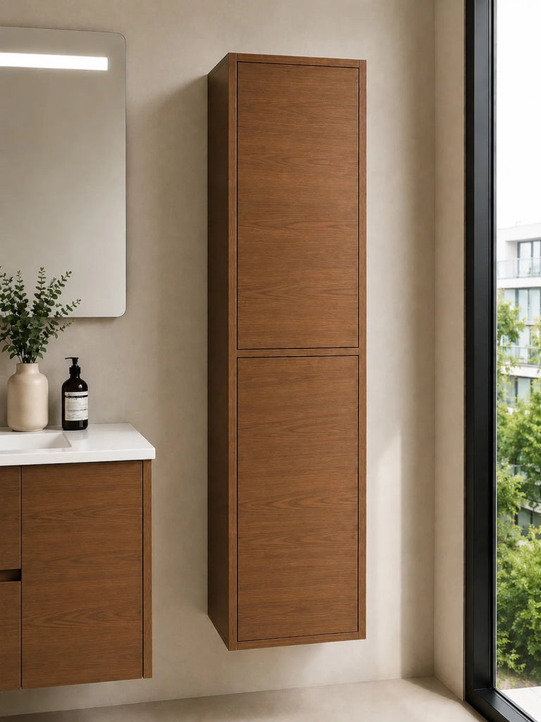 Mobile bagno con top in legno e lavabo da appoggio ORIGENBATH ZEUS senza specchio 80x45 cm Destra frassino tea con colonna