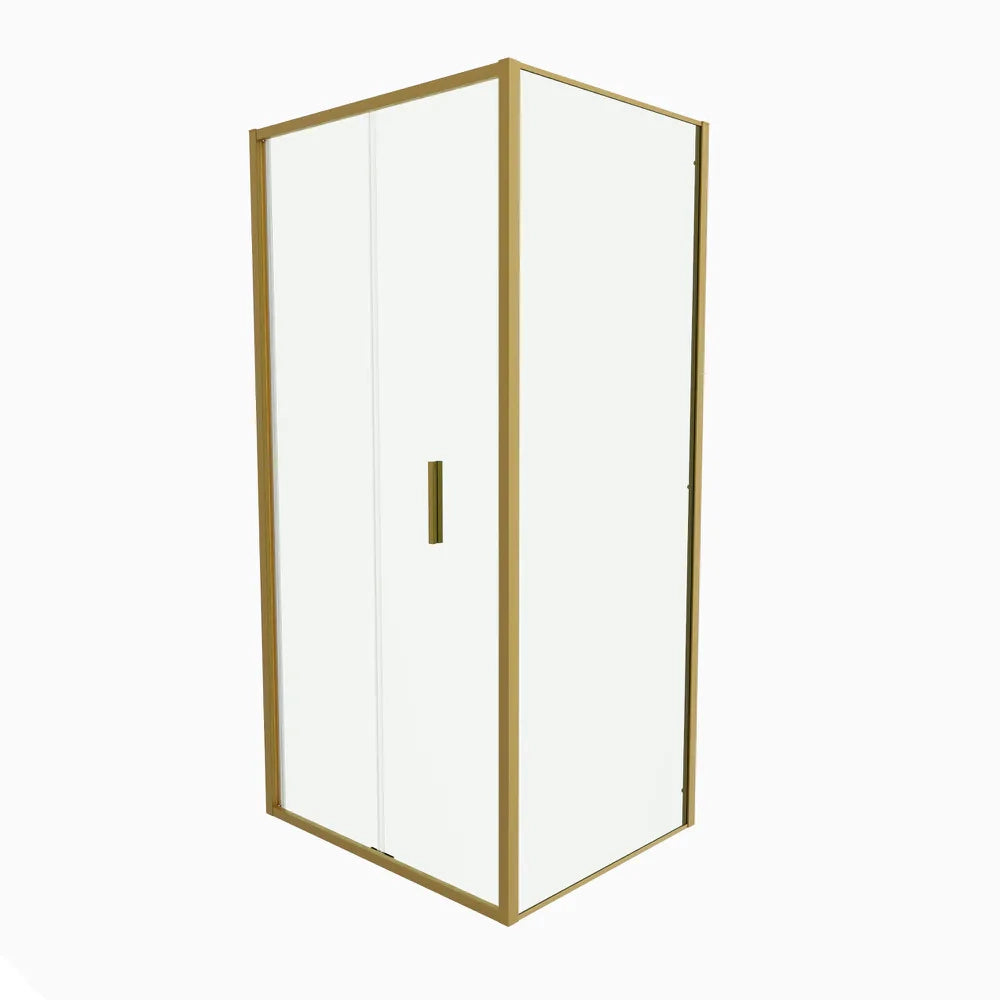 Box doccia slim 75x90cm con porta a libro e parete fissa profili oro spazzolato e vetro 6mm trasparente anticalcare h190| Portofino