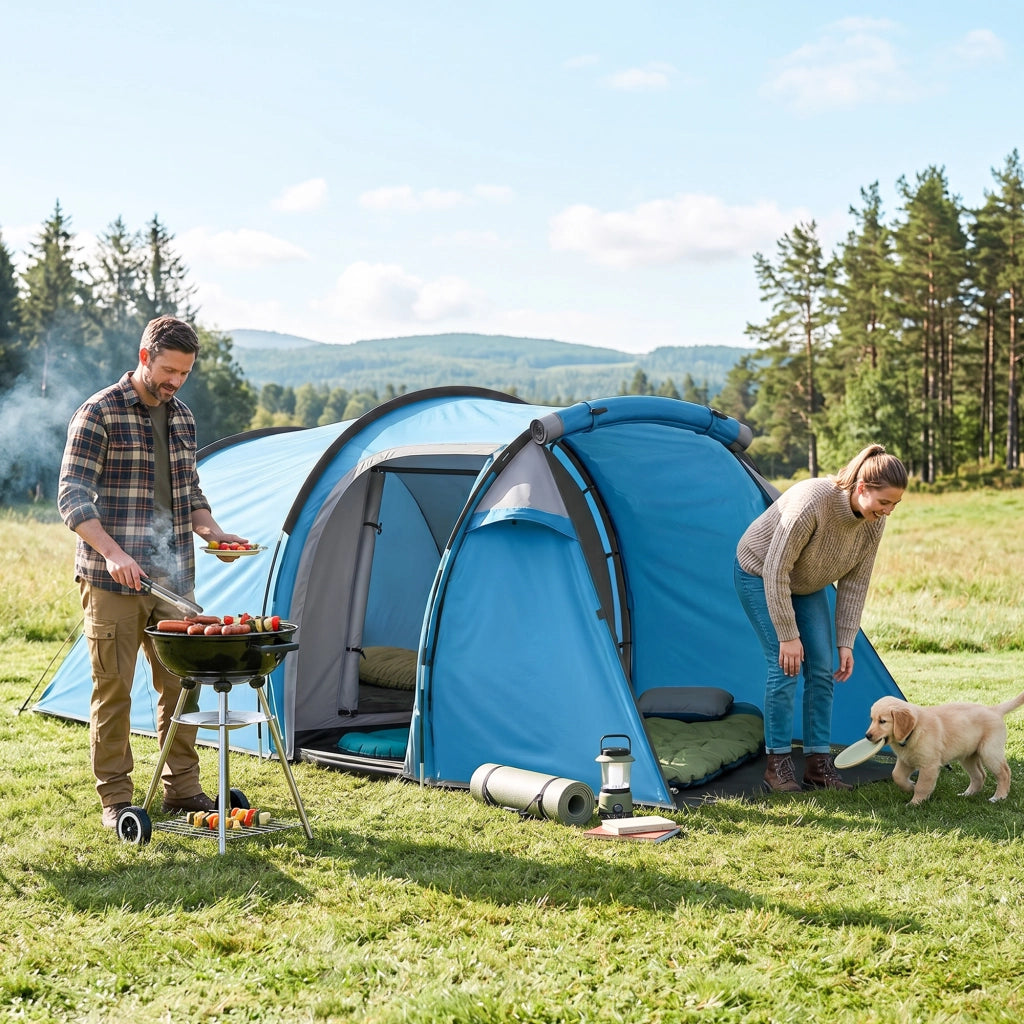 Tenda da campeggio 2 persone con anticamera e zona notte impermeabile azzurro 426 x 206 x 154 cm