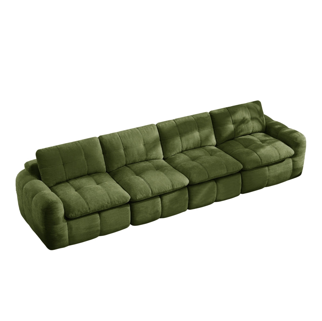 Divano modulare 4 posti 334×97×68 cm in ciniglia verde senza telaio