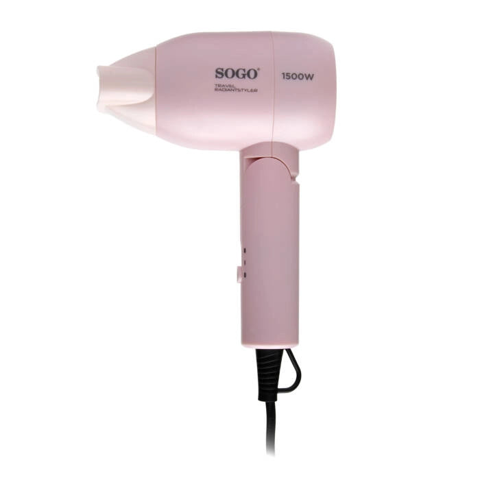 Set asciugacapelli e piastra 2 in 1 da viaggio 1500W con piega liscia 200°C, manico pieghevole e cavo girevole - Sogo