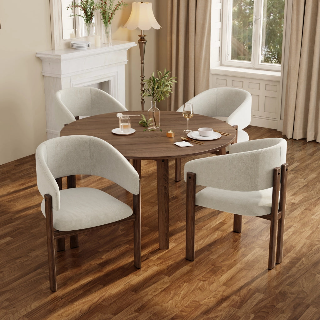 SEDIA con braccioli Set da 4 pezzi Metallo effetto noce e lino beige
