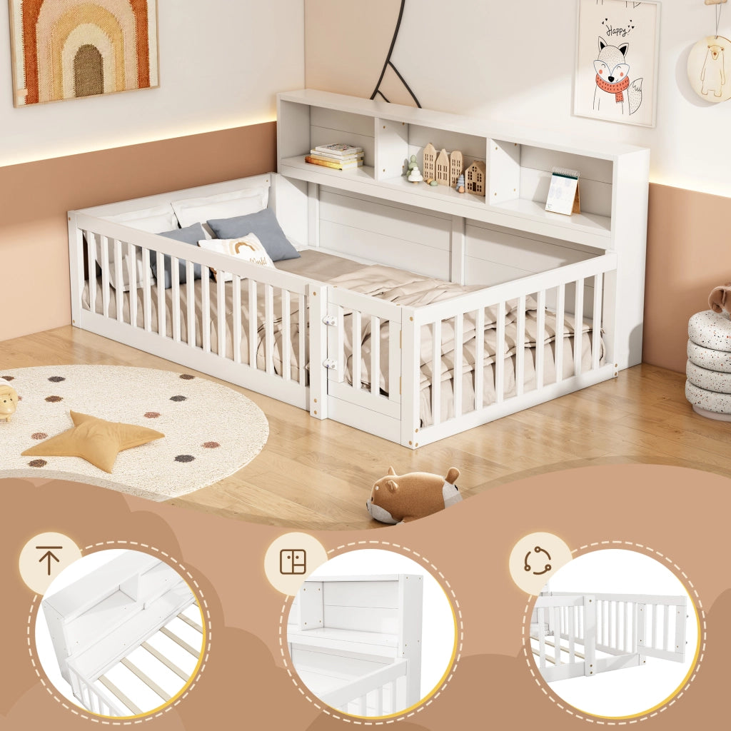 Letto da giorno 90 × 200 cm con vani laterali e rete a doghe in legno e MDF bianco con sponde apribili