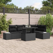 Set Divano da Giardino con cuscino 6 pcs Nero Poly Rattan