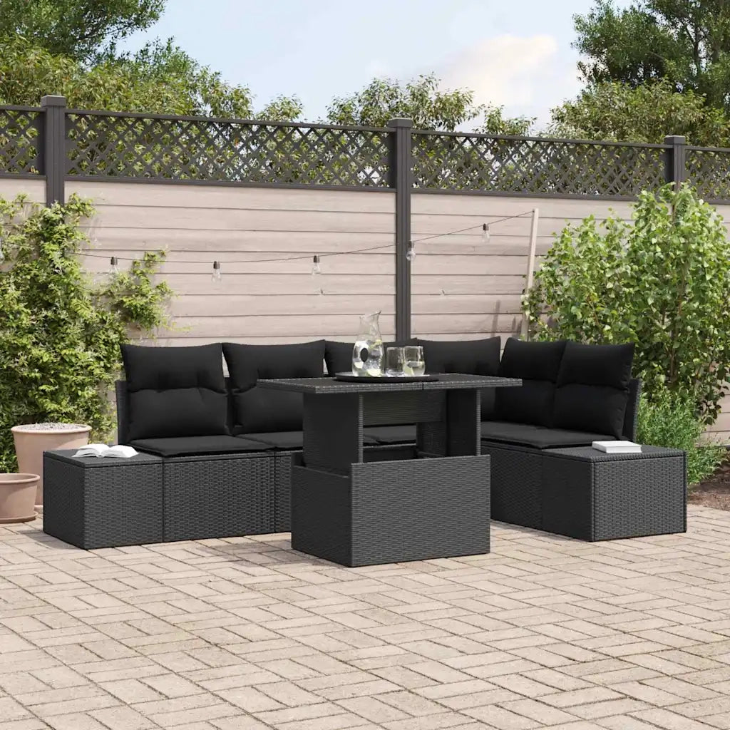 Set Divano da Giardino con cuscino 6 pcs Nero Poly Rattan