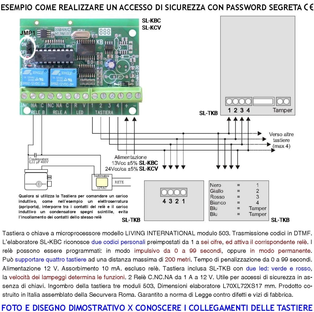 Tastiera Interna da Incasso Per Modulo 503 IP44 per Elaboratori KBC o KBV 2 Led Rosso Verde Gestibili 2 Codici DTMF da 6 Numeri Alimentazione e Funzioni Tramite Bus Della Centralina 2 Relè Programmab