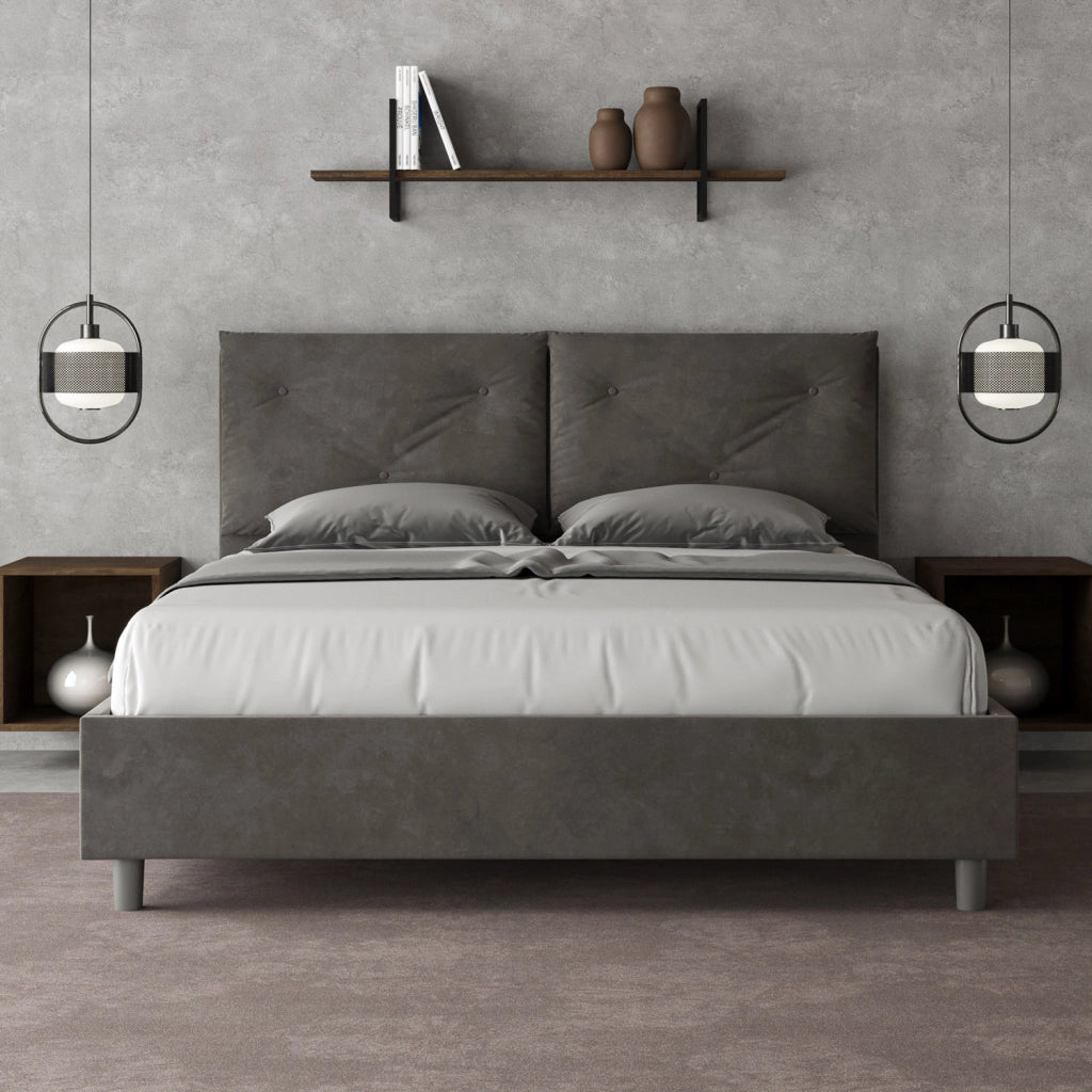 BS COM Letto queen size con rete imbottito 150x210 microfibra grigio Large