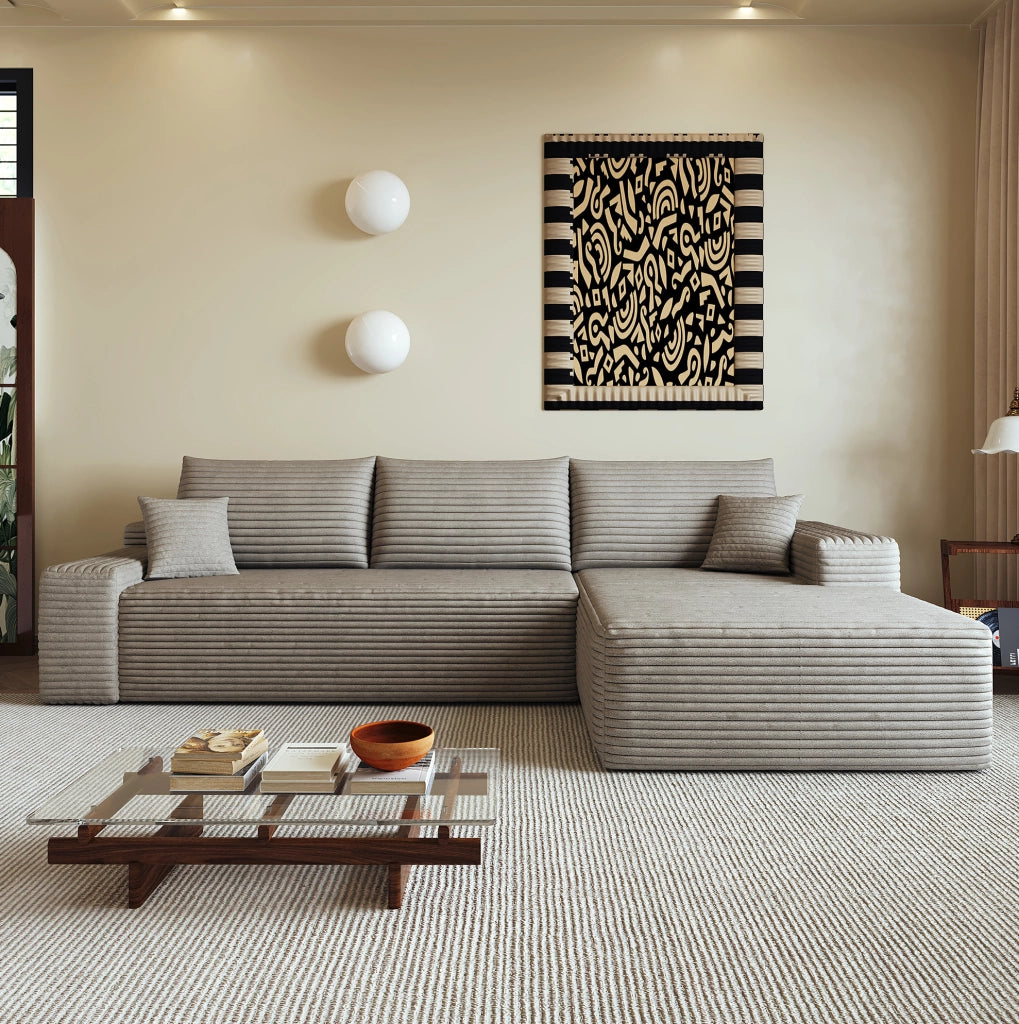 DIVANO 270x175x83 cm in Tessuto a Coste Camel