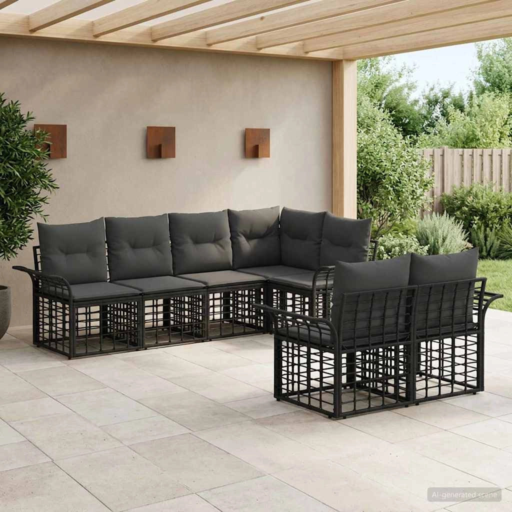 Set di divani da esterno 7 pz Nero e Grigio scuro Poliestere 3437727