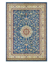 Tappeto KAZAKH 2154 blu e beige cm.70x300 stile orientale persiano alta qualità con effetto lucente