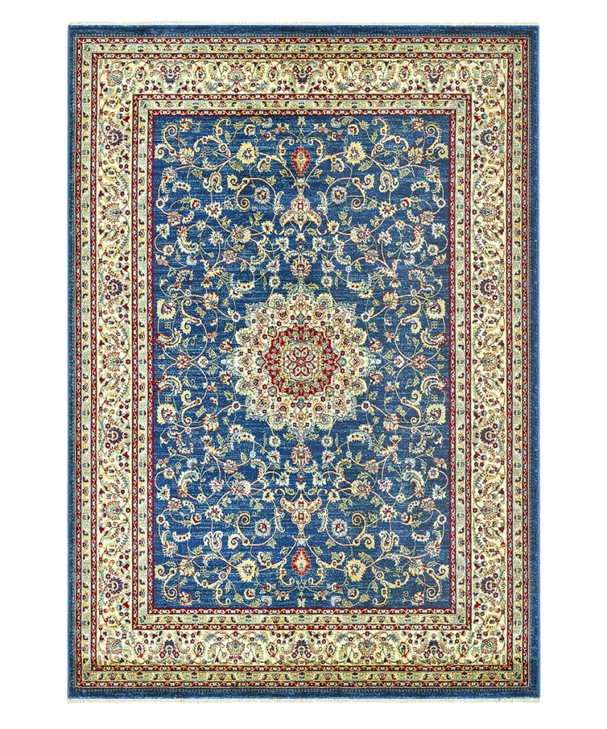 Tappeto KAZAKH 2154 blu e beige cm.70x300 stile orientale persiano alta qualità con effetto lucente