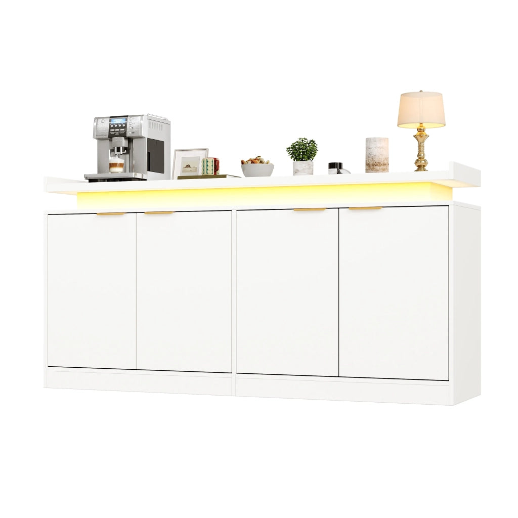 Madia con 4 ante e illuminazione LED, credenza da cucina/soggiorno con ampio spazio contenitore, 160x39x83 cm