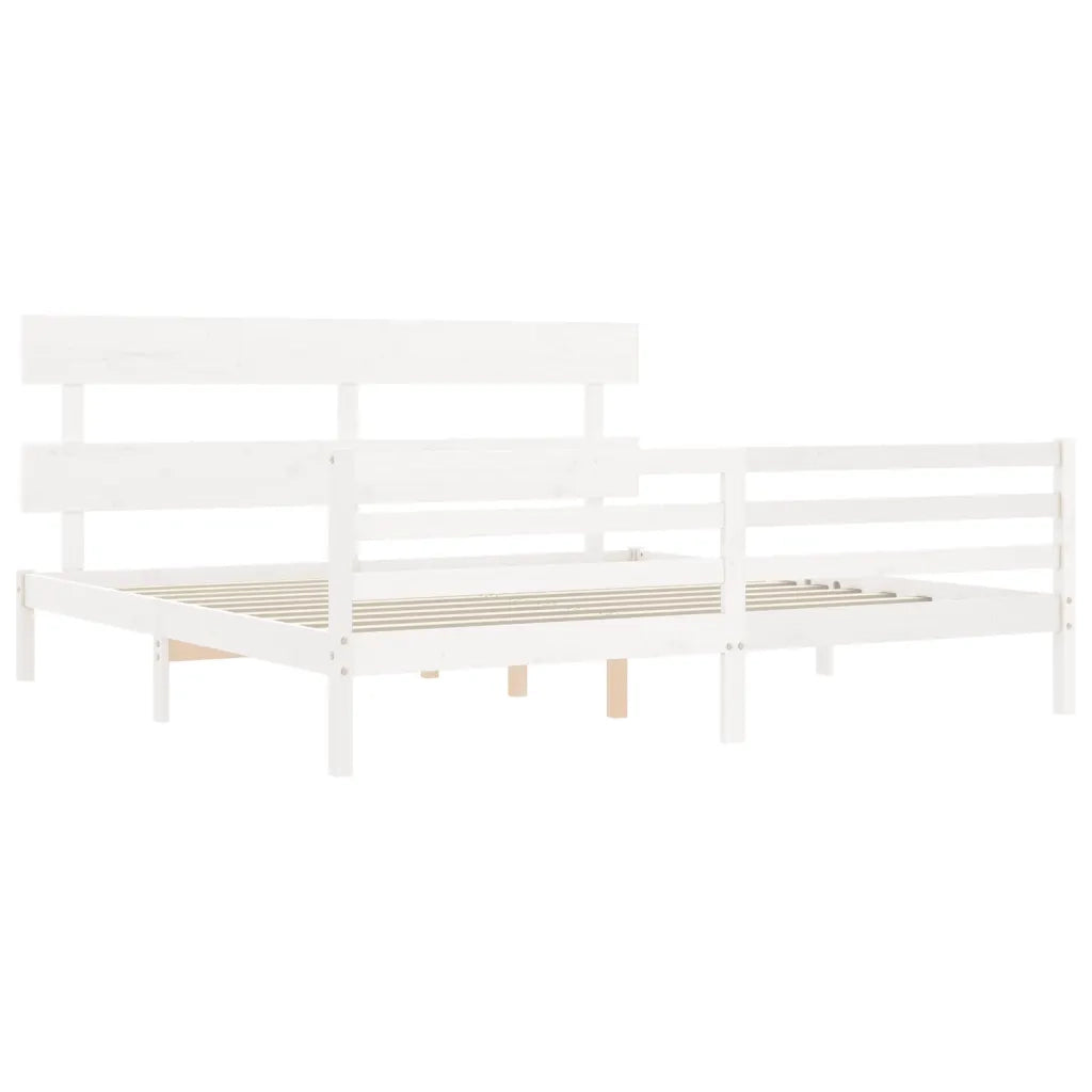 Giroletto con Testiera-Struttura Letto con testiera Bianco 200x200 cm in Legno Massello 520106