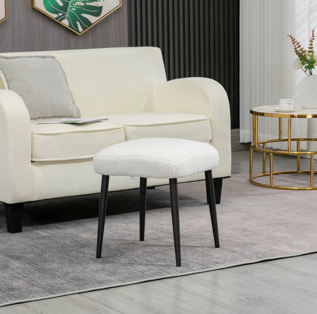 Pouf quadrato in tessuto effetto cashmere con gambe in acciaio crema 42x42x47 cm